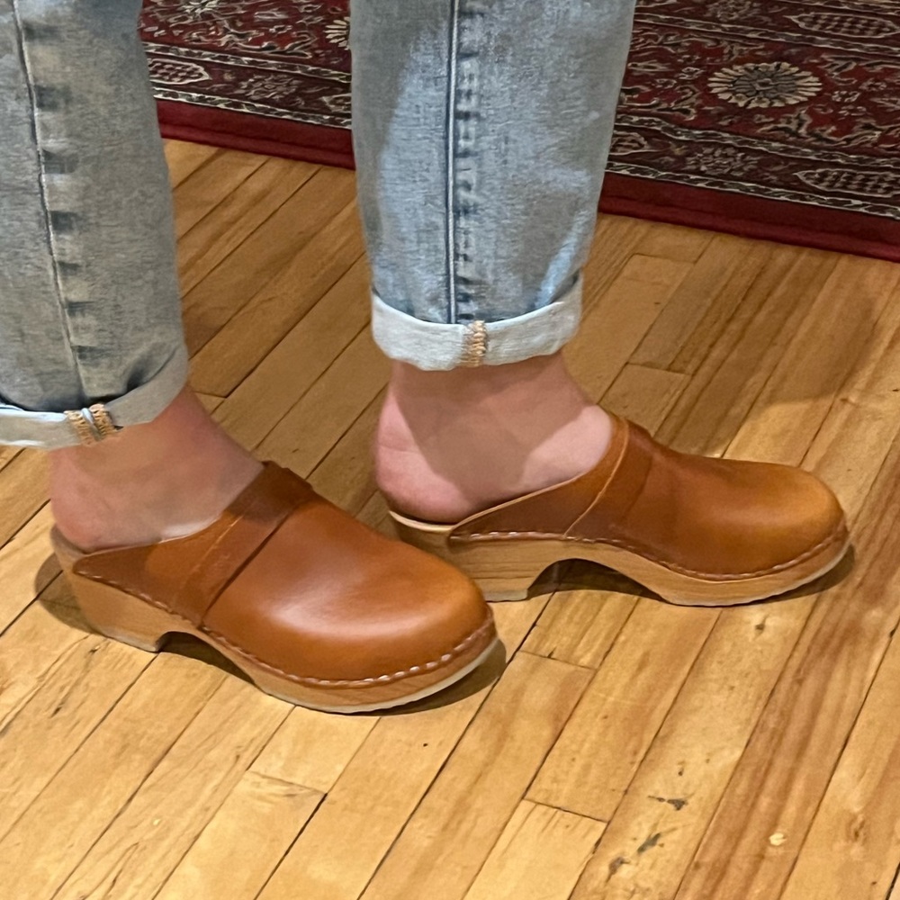 Leather Slip-On Clogs in Tan - Women's Mules